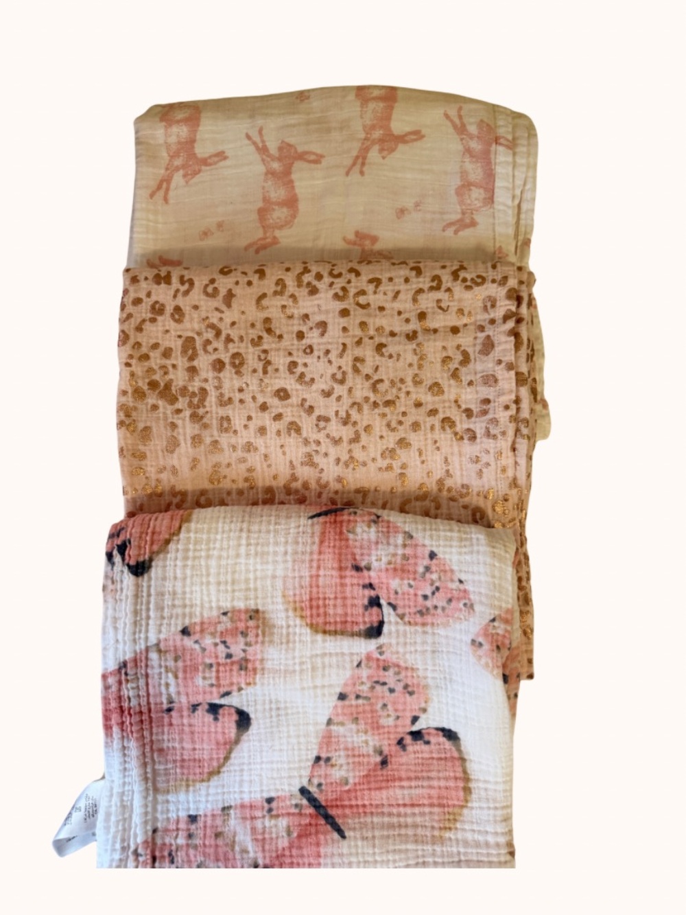 Pottery Barn Kids Pink Butterfly & Leopard Muslin Throw Set